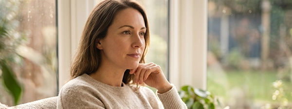 An adult woman reflecting by a window, representing the self-understanding and
clinical certainty gained through a formal adult autism assessment.