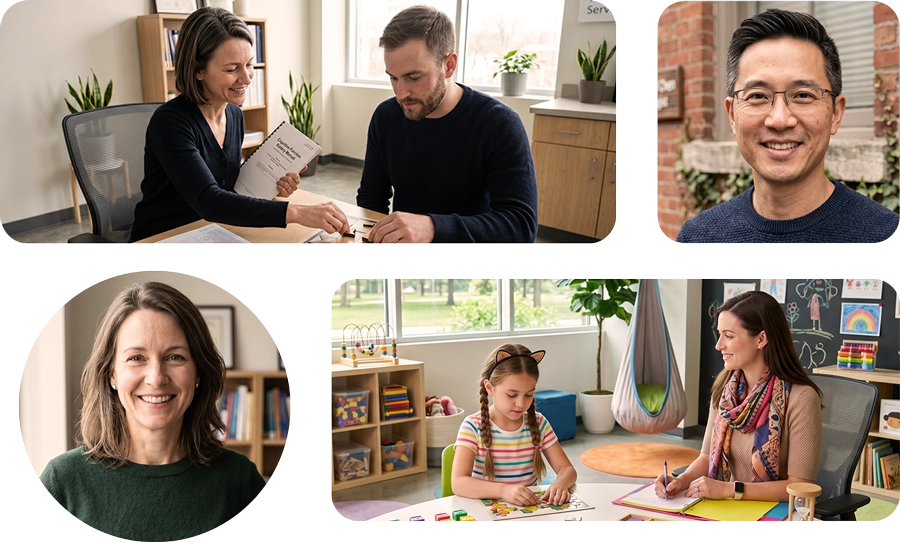 A collage of Ontario-licensed clinical psychologists and patients in
Toronto, Hamilton, and Ottawa, representing private psychoeducational, ADHD, and autism assessments with short
waitlists.